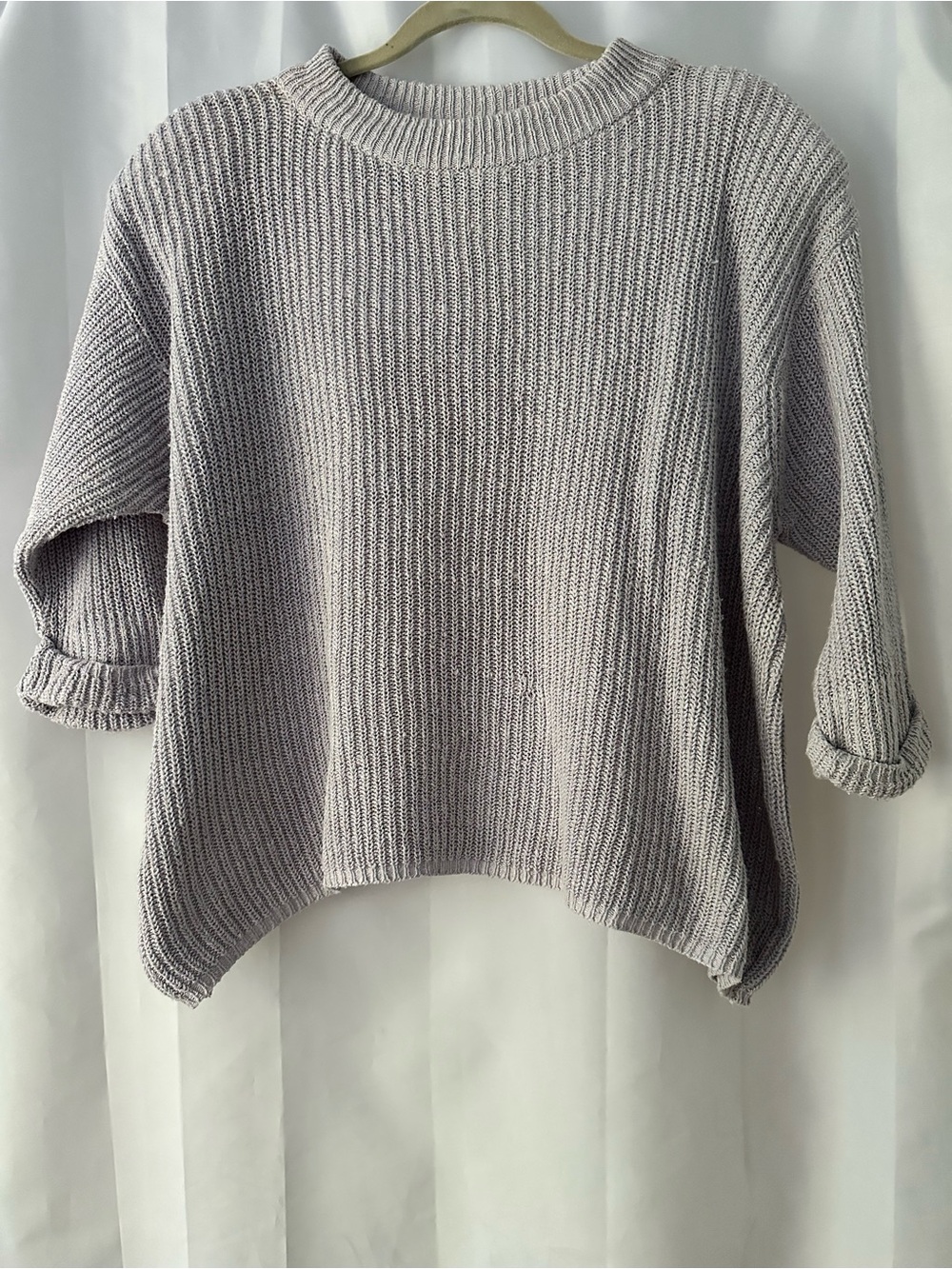 Yarnworks Vintage L Cozy Boxy Knit  Crewneck Sweater - Light Gray Lavender